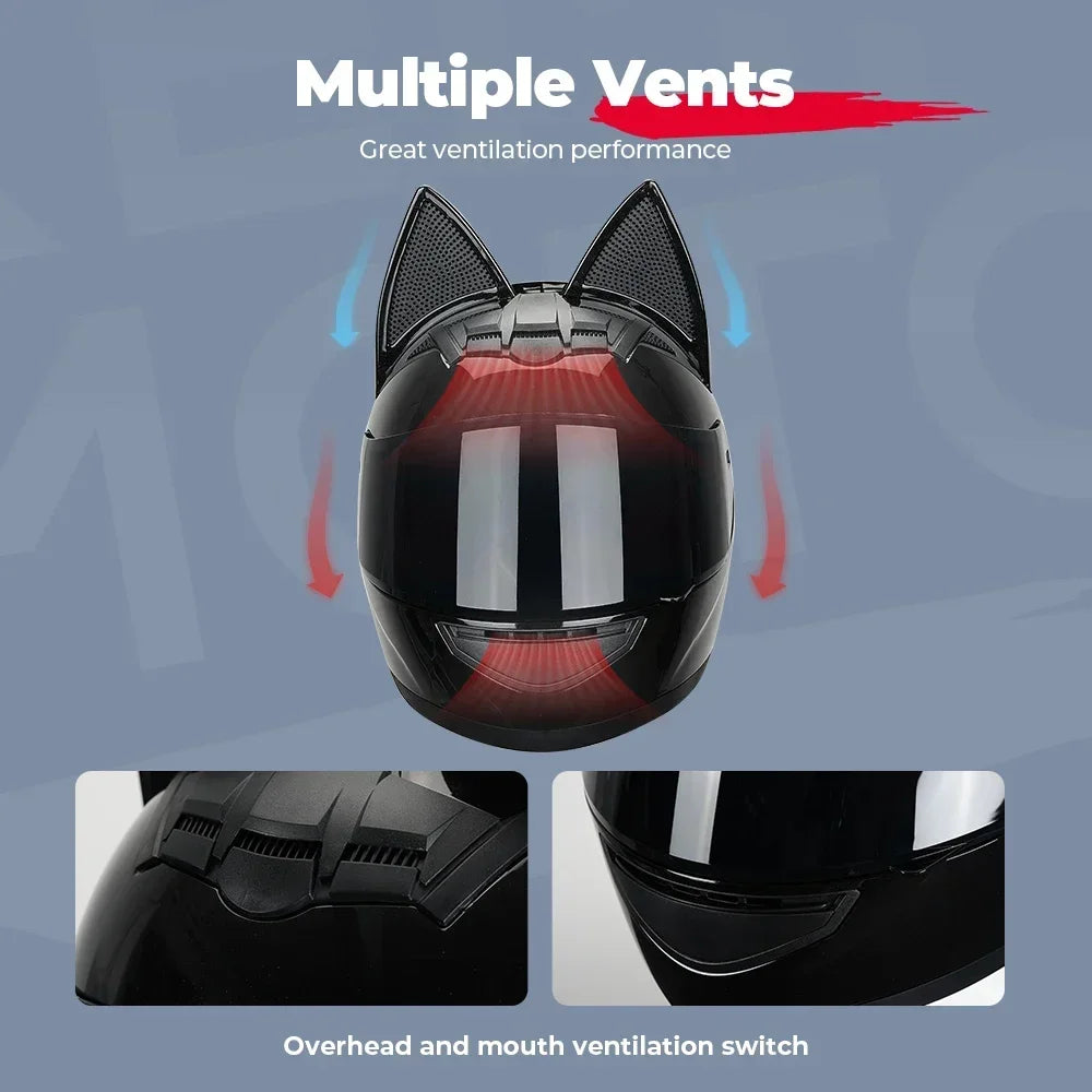 Cat Ear Full Face Motorcycle Helmet DOT Certified | Unisex Motorcycle Helmet Nixie