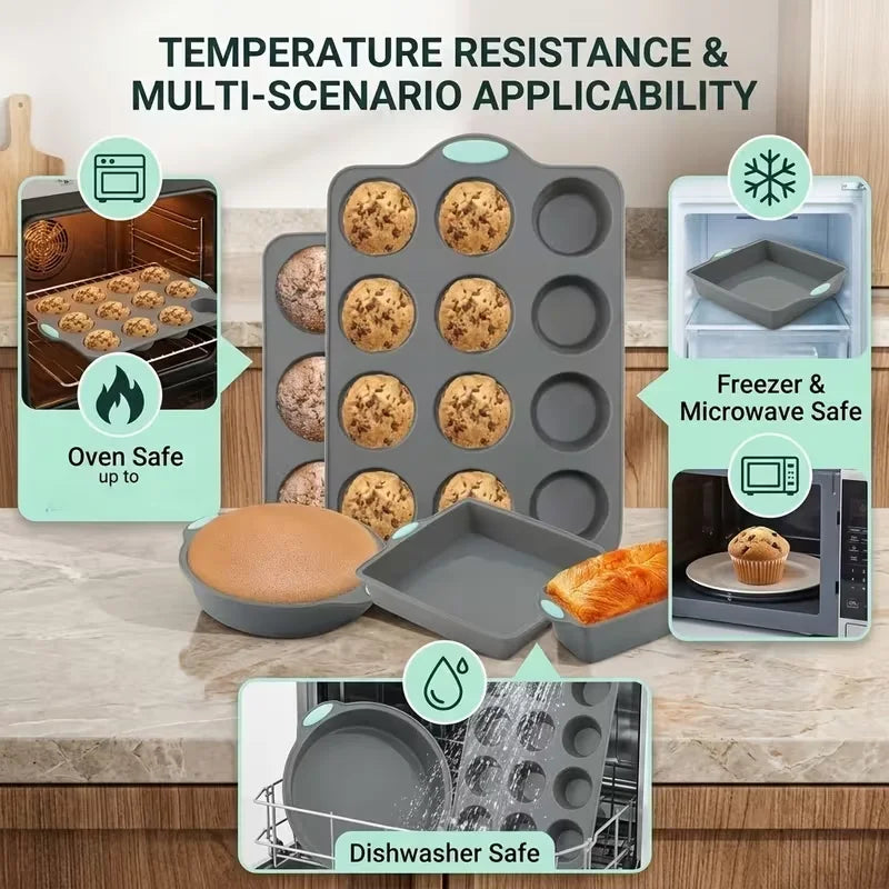 5-Piece Non-Stick Silicone Baking Mold Set – Loaf & Tray