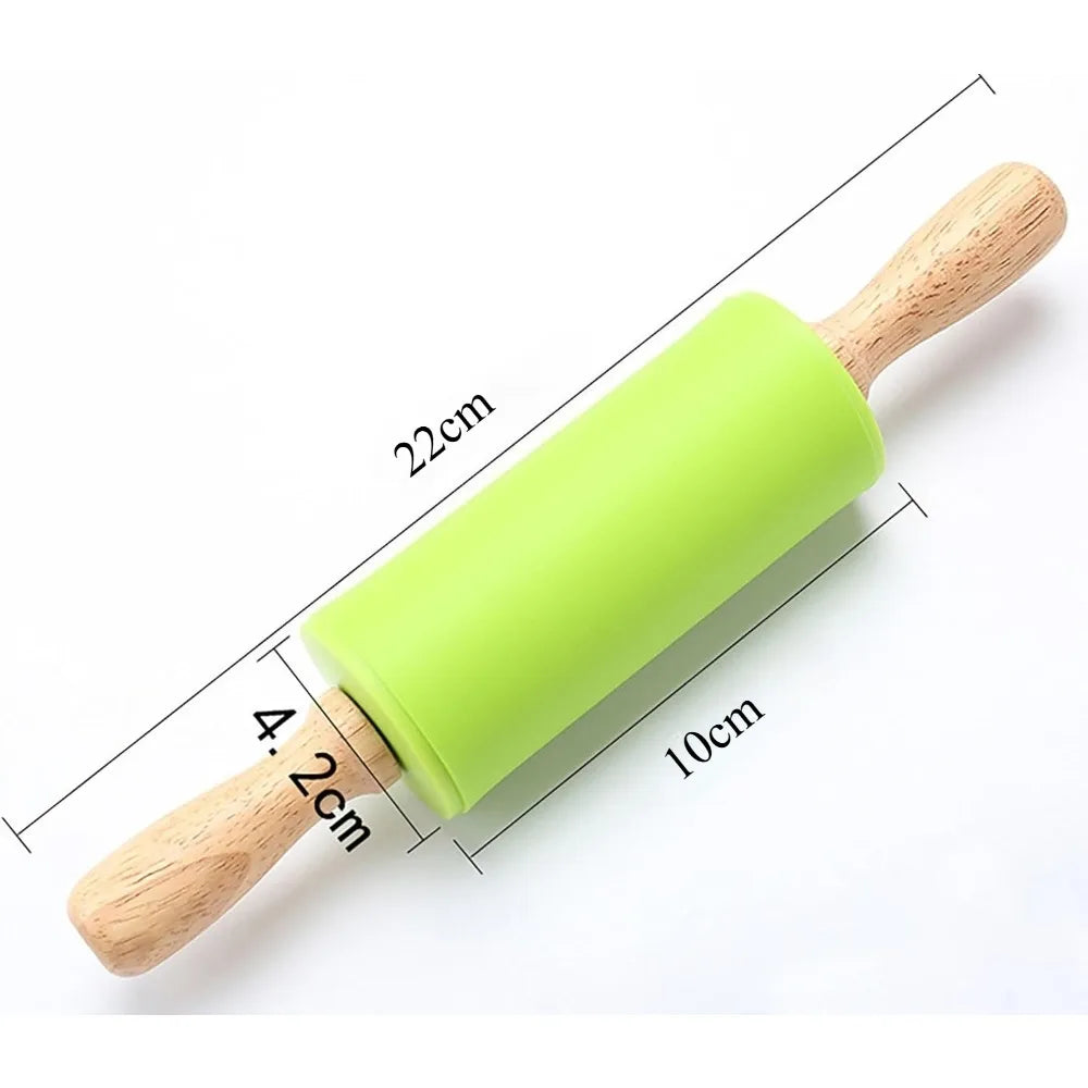 Non-Stick Silicone Rolling Pin with Wooden Handle | Baking Tool Silicone Rolling Pin Nixie