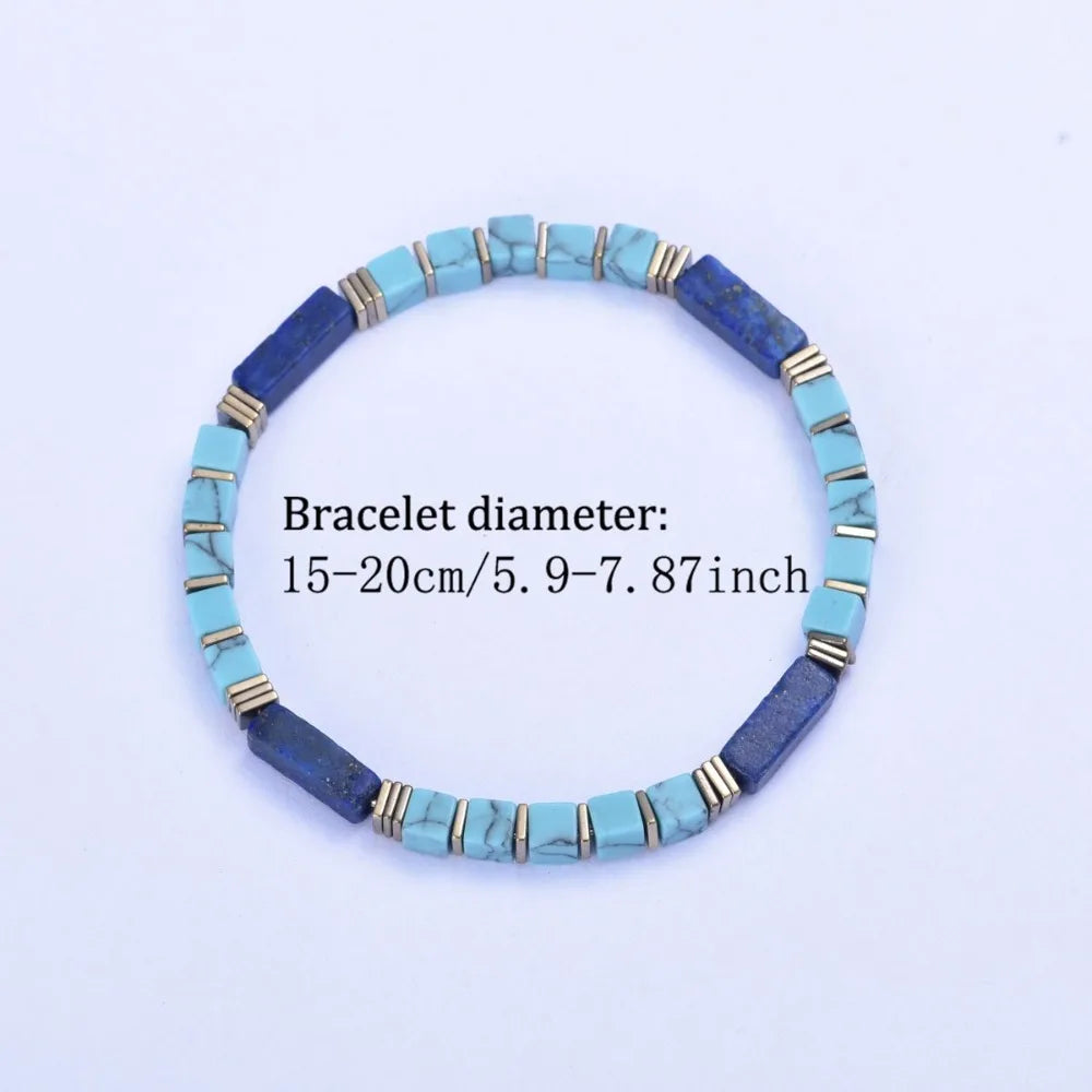 Natural Turquoise & Lapis Lazuli Square Tube Bracelet | Stackable
