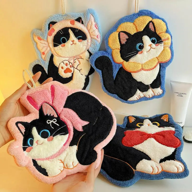Kawaii Cat Coral Fleece Hand Towel – Soft & Absorbent Decorative Hand Towel Nixie