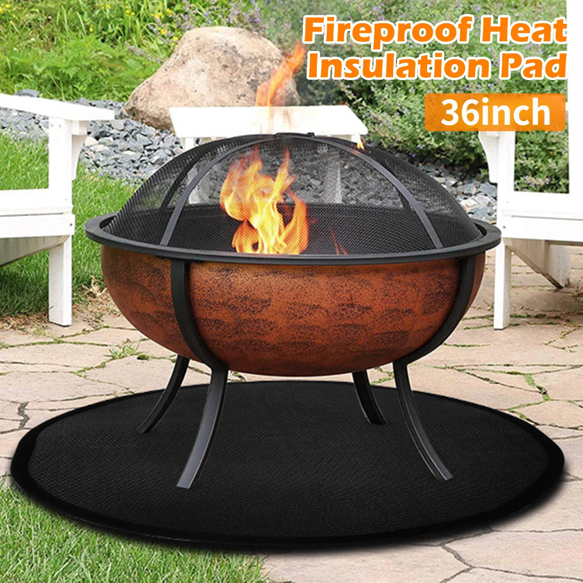 Round Fire Pit Mat – Heat Resistant Fireproof BBQ Deck Protector Fire Pit Mat Nixie