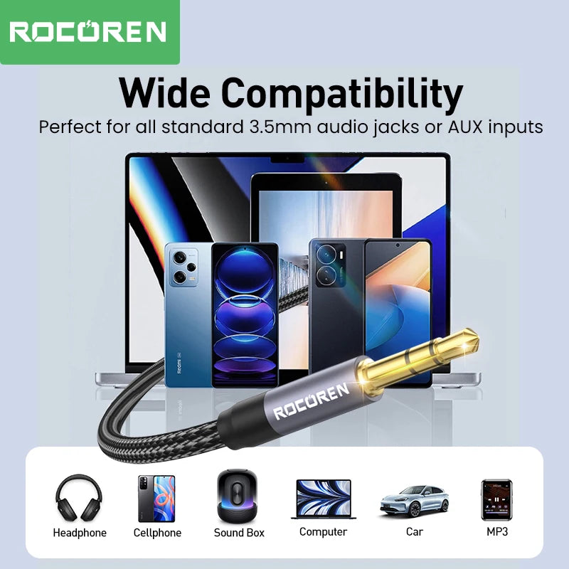 Rocoren 3.5mm Male to Male AUX Audio Cable 5M | Silver Black AUX Audio Cable Nixie