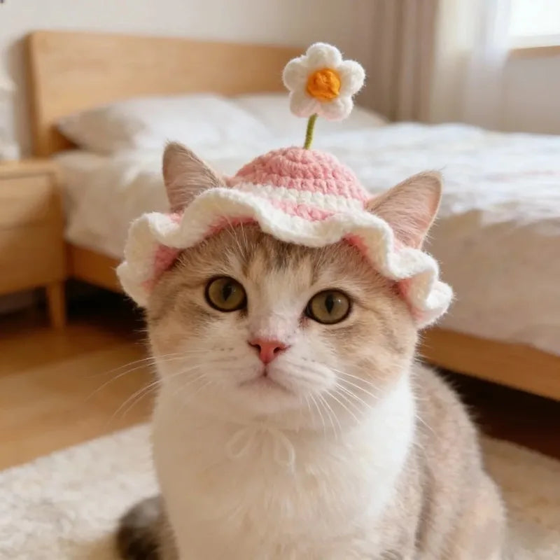 Handmade Woven Pet Hat for Cats & Dogs – Fun Headwear Pet Costume Hat Nixie