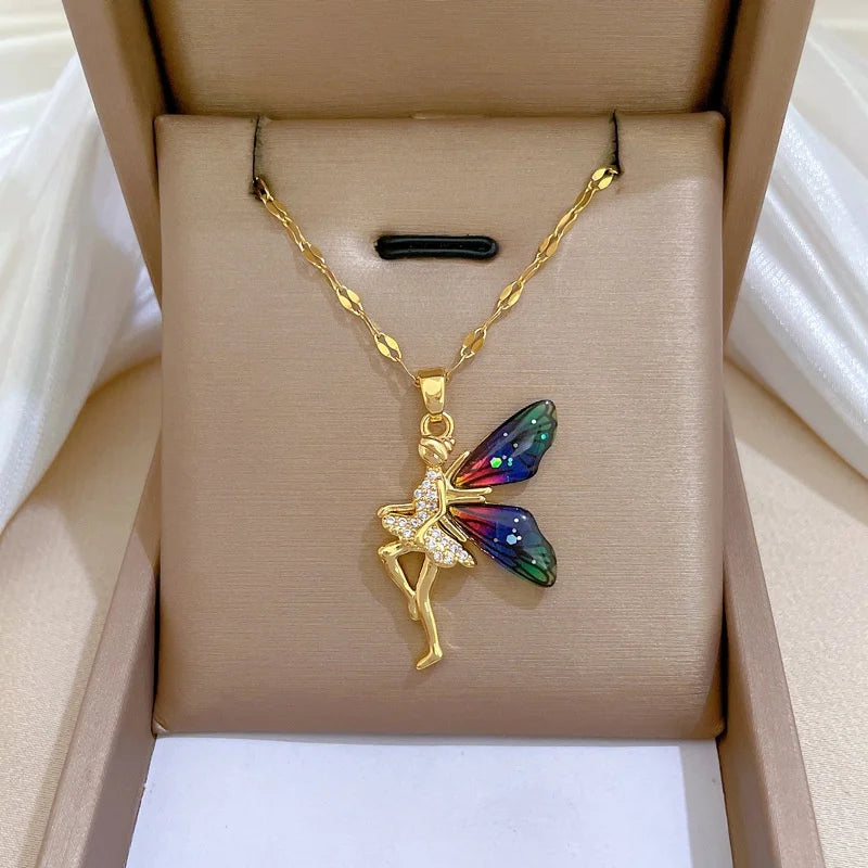 Flower Fairy Pendant Necklace | Gold Stainless Steel Women Pendant Necklace Nixie