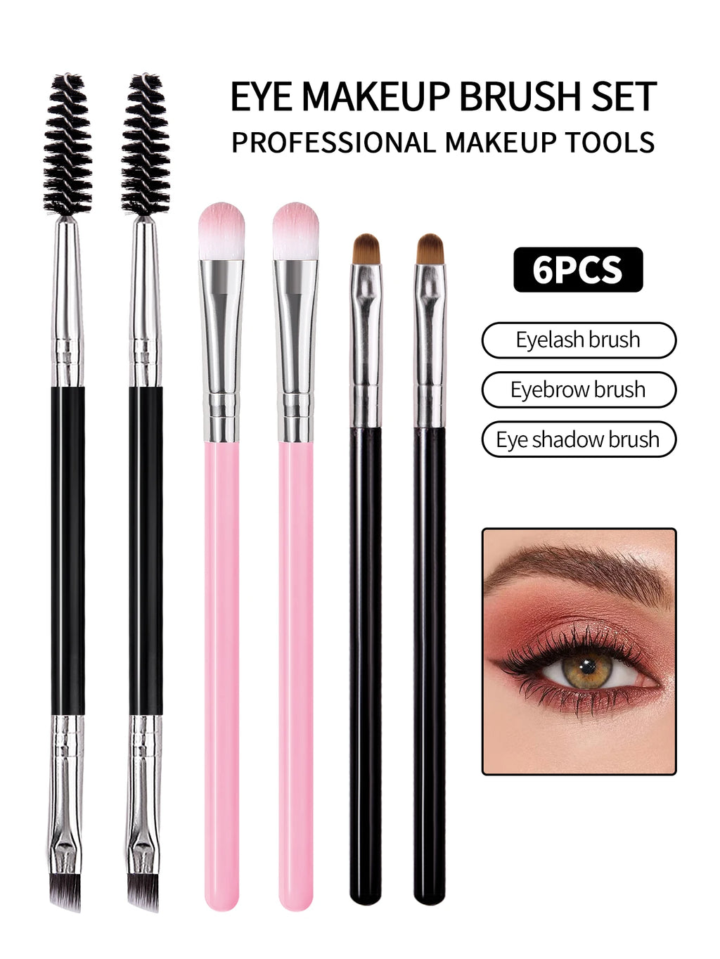 6-Piece Dual-Ended Eye Makeup Brush Set – Eyeshadow & Spoolie Eye Makeup Brushes Nixie