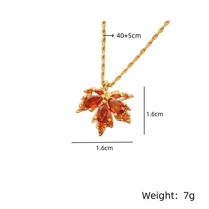Maple Snowflake Gold Plated Pendant Necklace | Stainless Steel