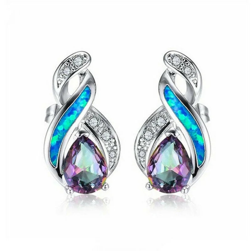 Rainbow Simulated Opal Glass Stud Earrings – Vintage Style Stud Earrings Nixie MULTI
