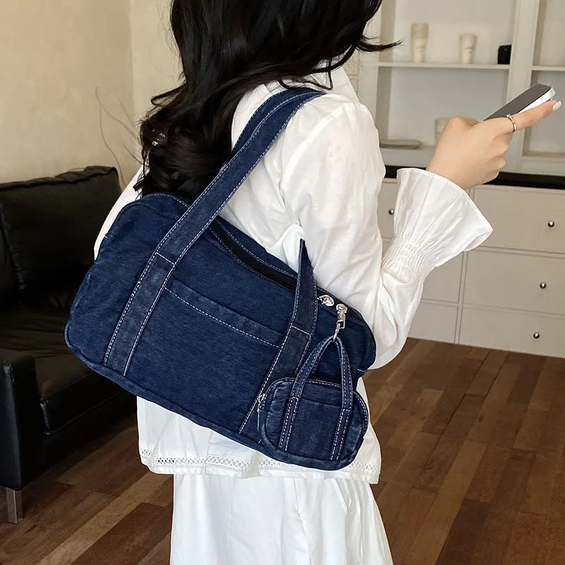 Women's Large Capacity Denim Shoulder Tote Bag | Casual Commuter Denim Shoulder Tote Nixie