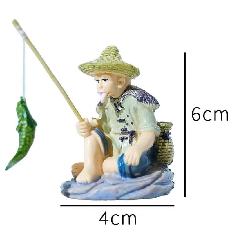 Bamboo Raft Fisherman PVC Figurine | Pond & Aquarium Decor Garden Figurine Nixie A3