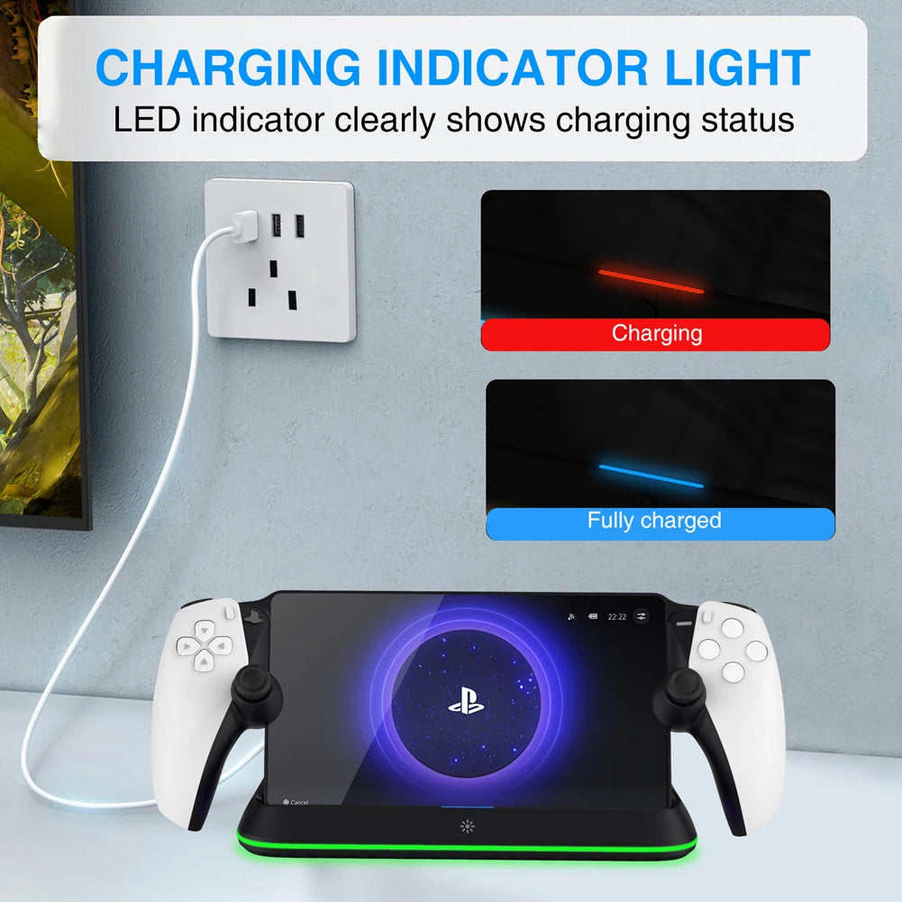 PS5 Portal Charging Dock Station – RGB Light & Type-C Gaming Charging Dock Nixie