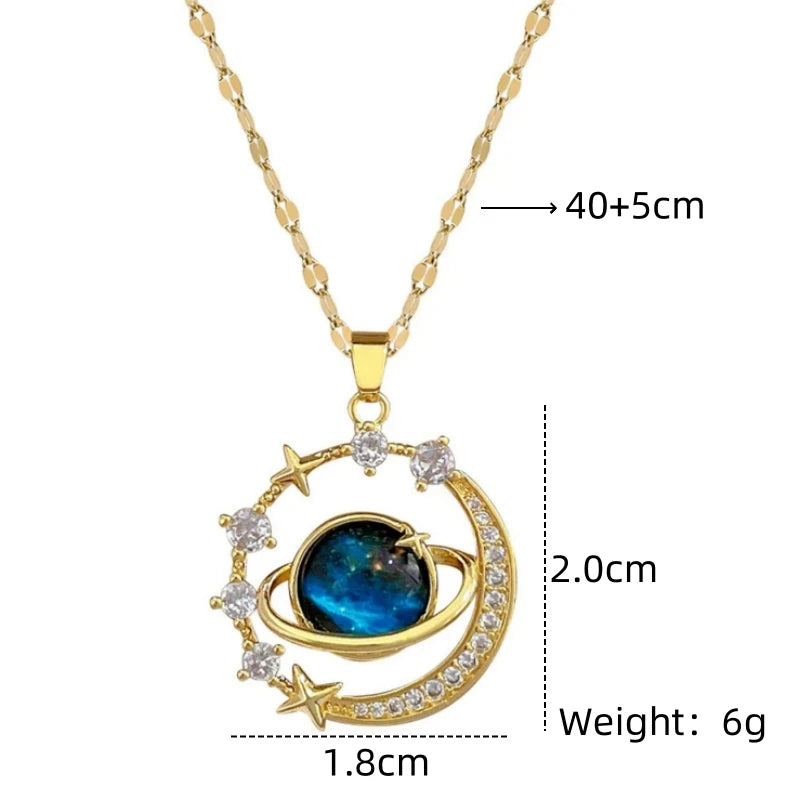 Star & Moon Pendant Necklace – Gold Zircon Clavicle Chain Pendant Necklace Nixie
