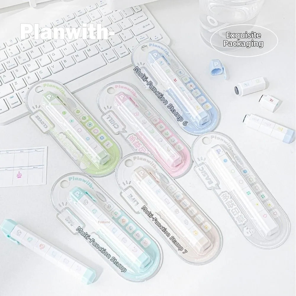 Cartoon Journal Stamp Pen – 6 Pattern Self-Ink Diary Seal Self-Ink Stamp Pen Nixie