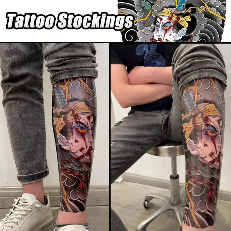Japanese Floral Tattoo Single Leg Stocking – Unisex Tattoo Leg Stocking Nixie