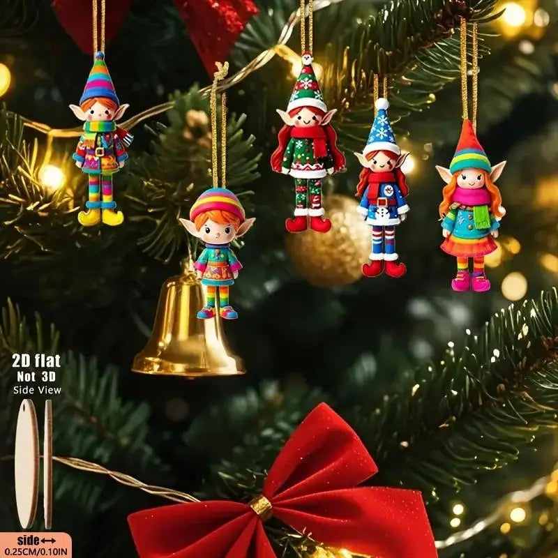 8-Piece Christmas Elf Wooden Ornaments Hanging Xmas Tree Decor Christmas Tree Ornaments Nixie