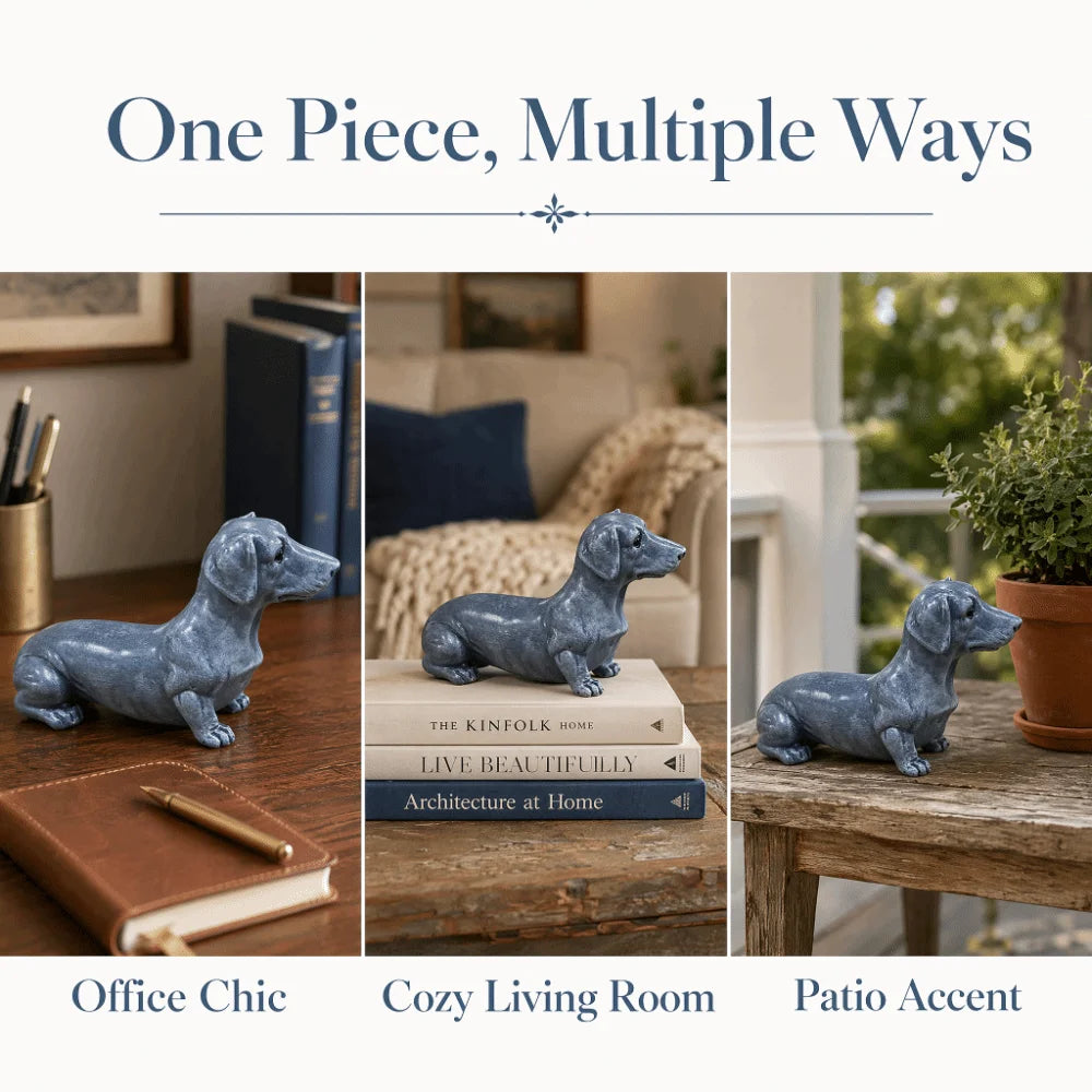 Resin Dachshund Figurine Light Grey Dog Desktop Ornament 6.69in Resin Dog Figurine Nixie