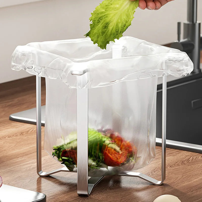 Foldable Stainless Steel Garbage Bag Rack – Kitchen Counter