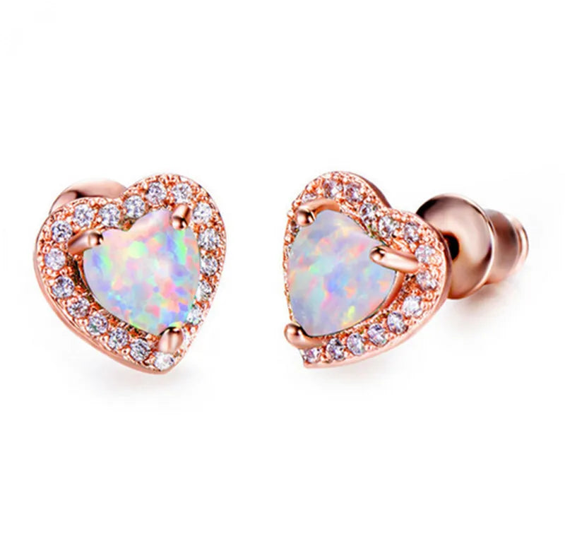 Heart Opal & Crystal Dangle Earrings – Hypoallergenic