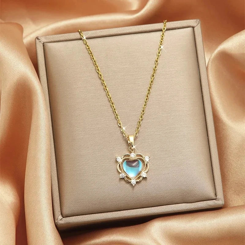 Stainless Steel Heart Pendant Necklace | Minimalist Clavicle Chain Heart Pendant Necklace Nixie