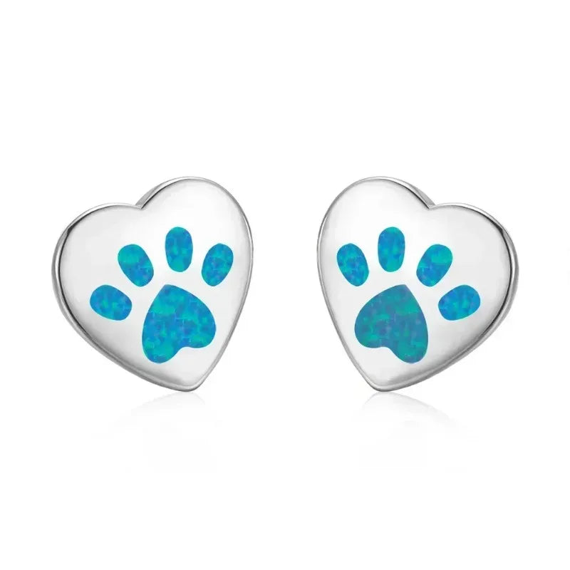 Blue Simulated Opal Heart Stud Earrings – Nickel Free, Zinc Alloy Stud Earrings Nixie