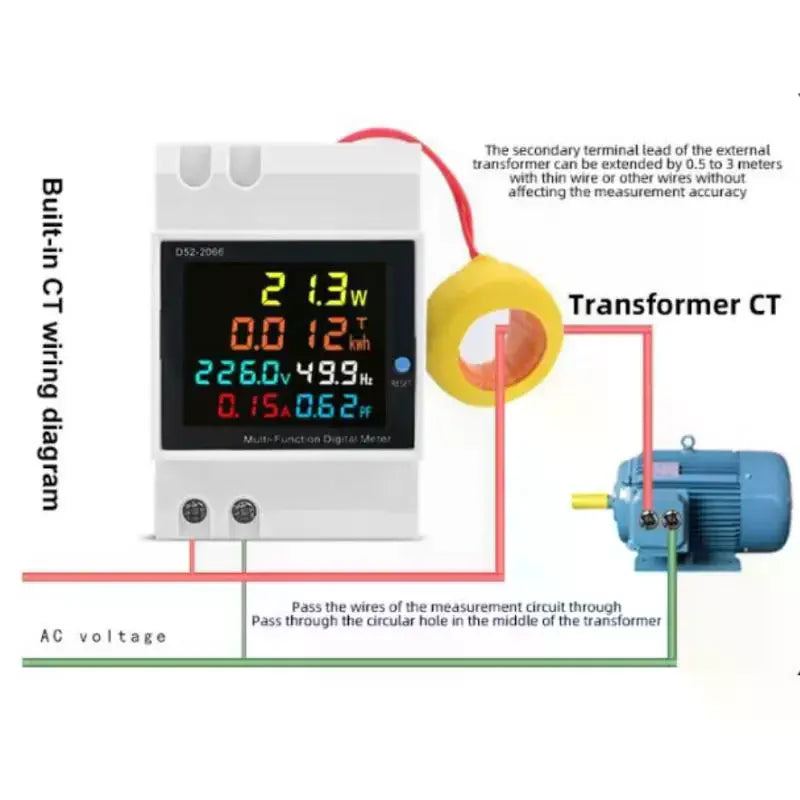 D52-2066 DIN Rail Energy Meter 100A – 6-in-1 kWh Power Monitor DIN Rail Energy Meter Nixie