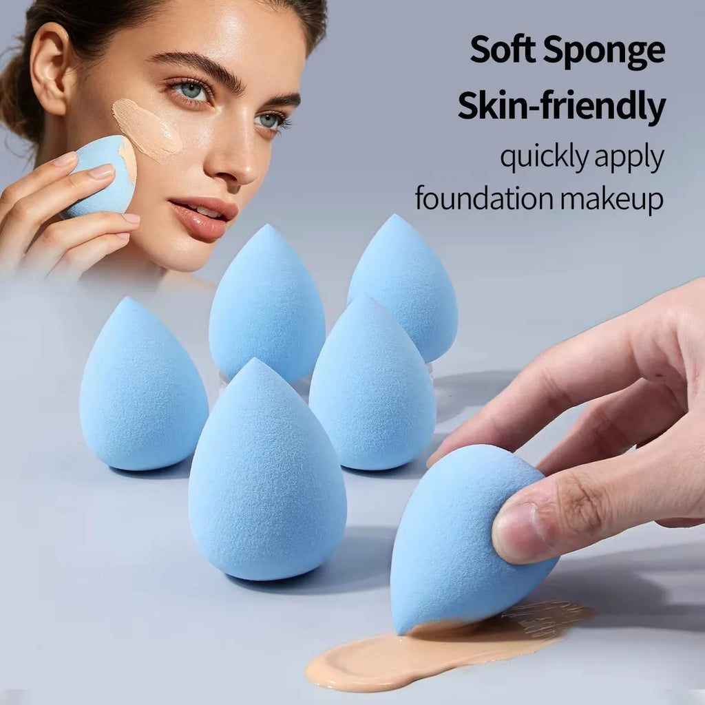 Blue Teardrop Makeup Puff Set – 6 Pc Non-Latex Sponges Makeup Sponge Set Nixie