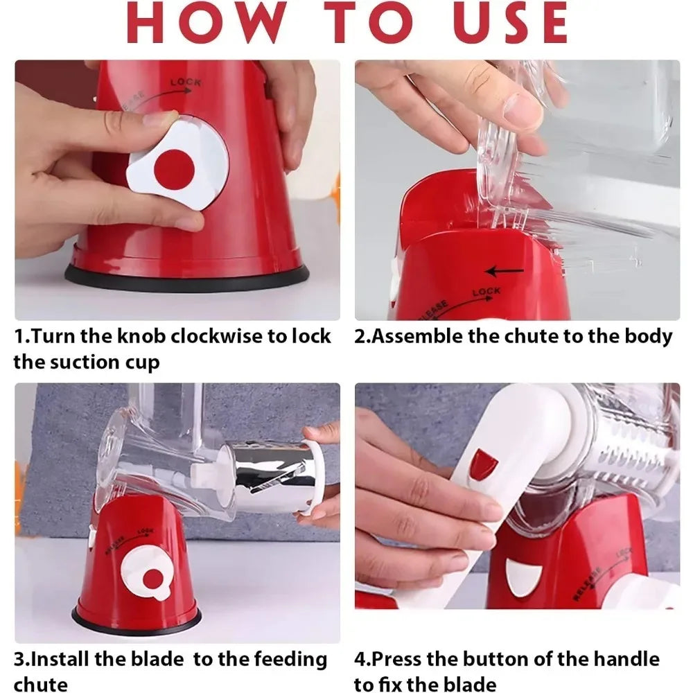 FEB.WIND Rotary Vegetable Cutter & Shredder with Drum Blades Rotary Kitchen Grater Nixie