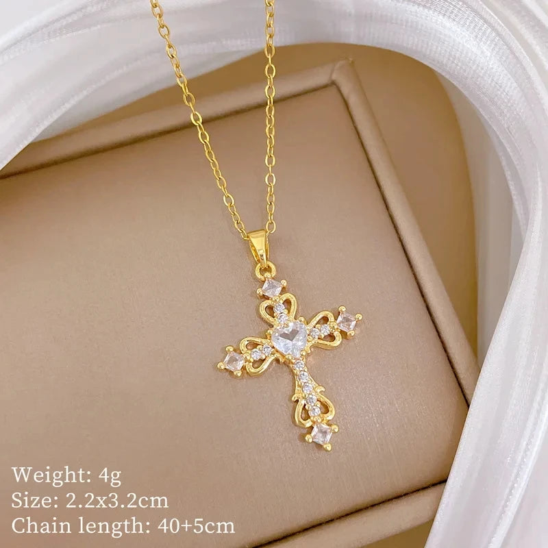 Women's Gold Cross Pendant Necklace – Stainless Steel Choker Pendant Necklace Nixie XL2606-608