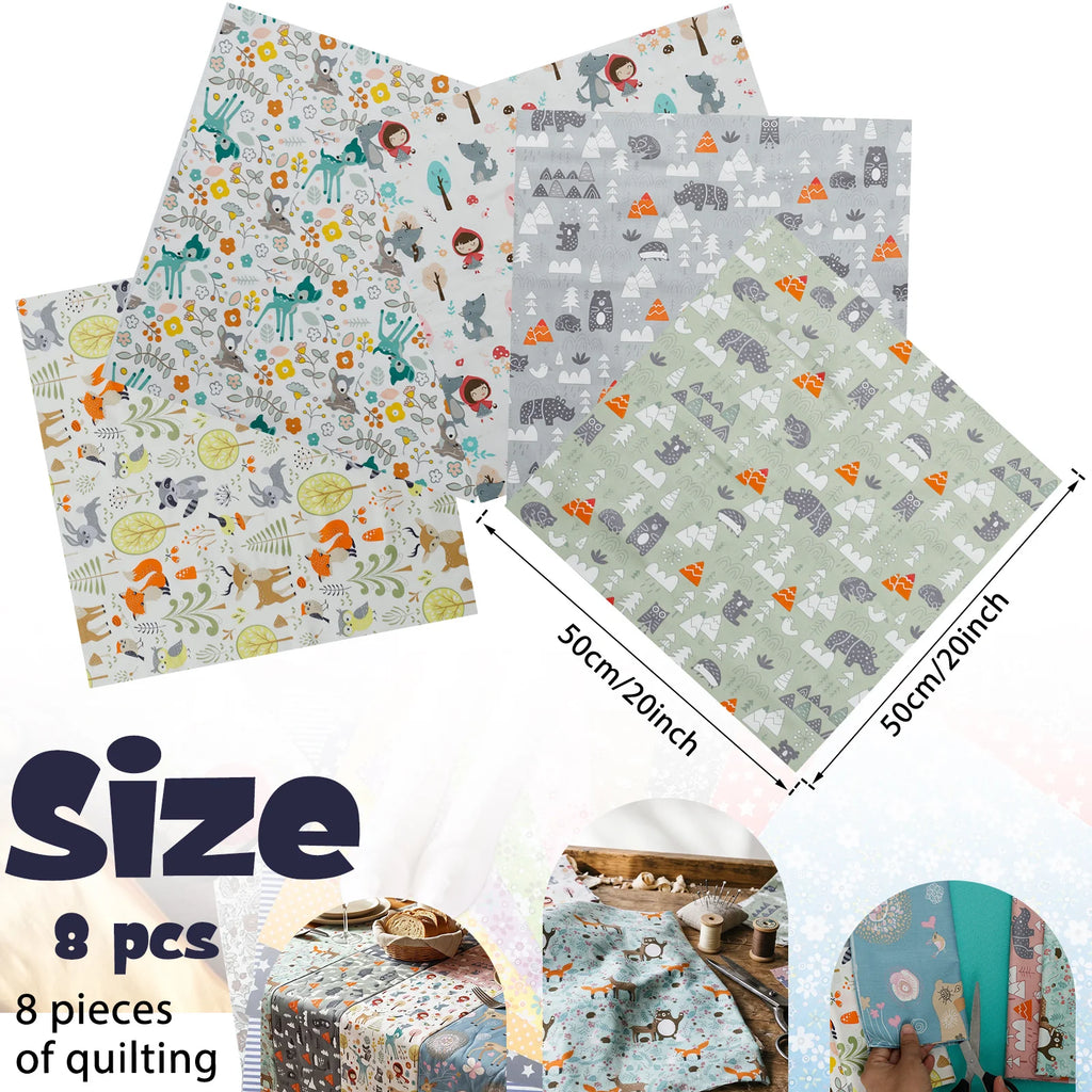 Printed Cotton Quilting Fabric Set – 8 Pre-Cut 50×50cm Squares Quilting Fabric Set Nixie