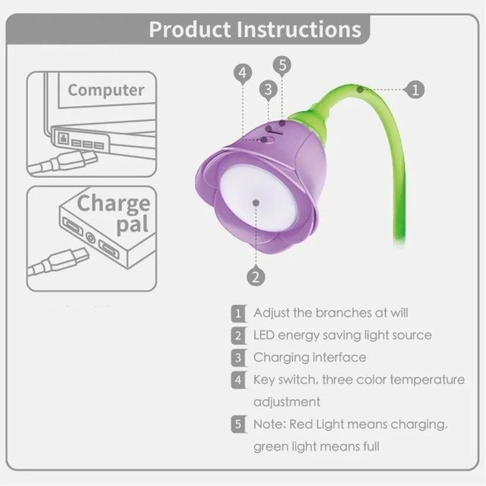 Rose LED Night Light | Rechargeable Bendable Flower Desk Lamp LED Night Light Nixie