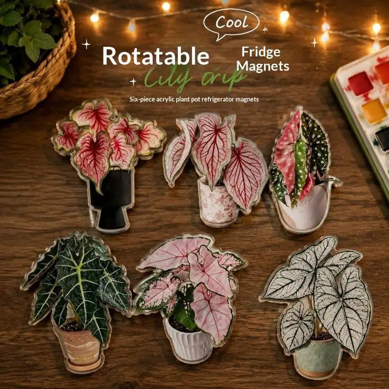 Rotatable Artificial Plant Fridge Magnet | Acrylic Tropical Decor Decorative Fridge Magnet Nixie