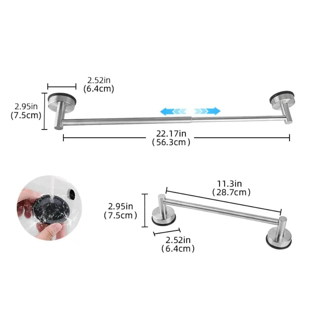 Adjustable Suction Cup Towel Bar – No-Drill Stainless Steel Rack Towel Bar Rack Nixie