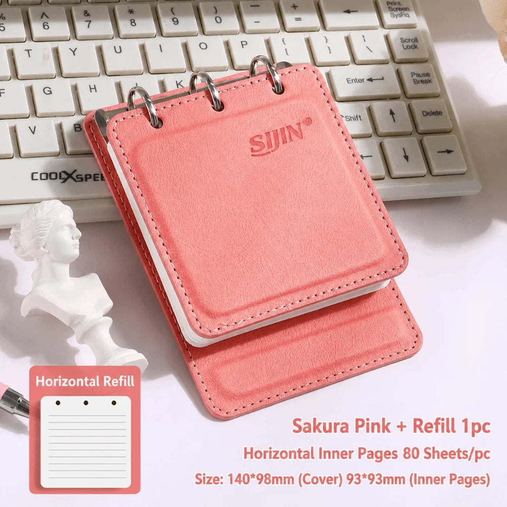 A7 PU Leather Pocket Notebook 3-Ring Binder Lined Journal
