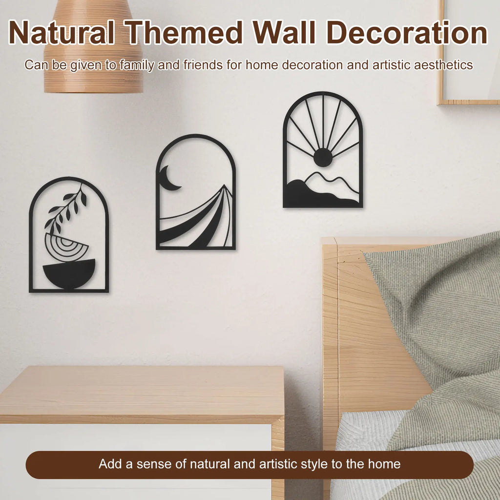 Boho Black Metal Wall Art 3-Piece Minimalist Line Sculpture Metal Wall Art Nixie