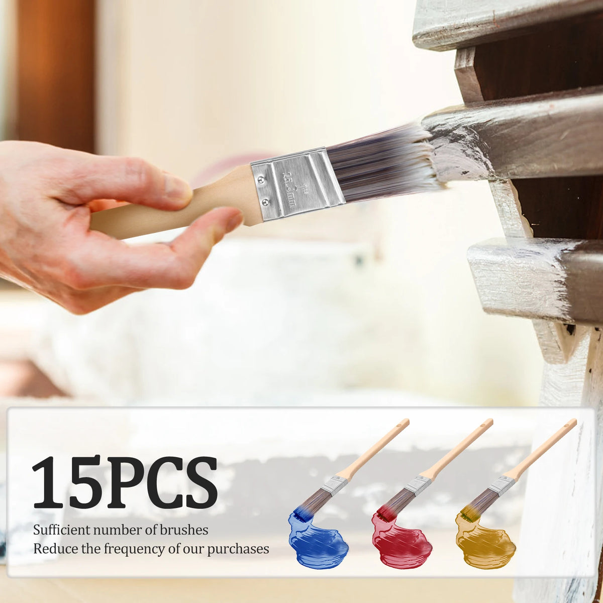 15-Pc 1 Inch Paint Brush Set – Wood Handle, Straight & Slant Paint Brush Set Nixie
