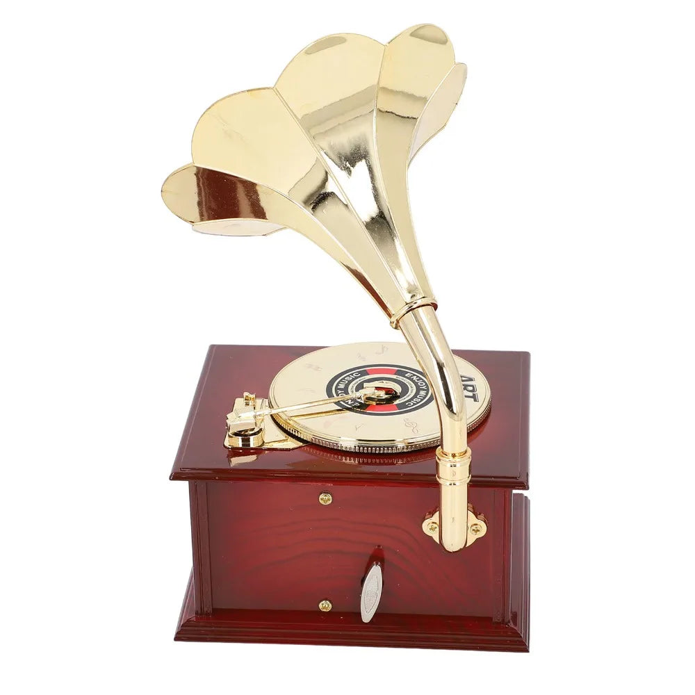 Retro Clockwork Gramophone Music Box – Vintage Phonograph Figurine Decorative Music Box Nixie
