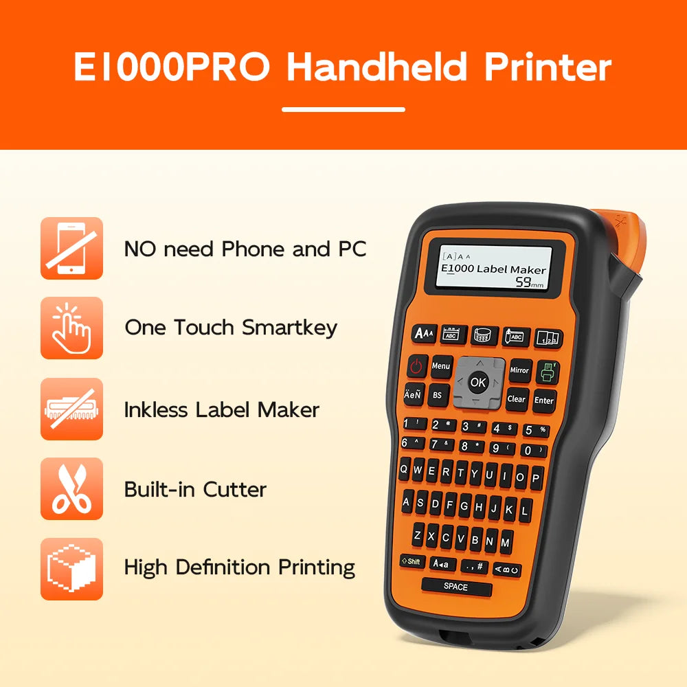 MarkDomain E1000PRO Handheld Label Printer – TZe HSe 6-12mm Handheld Label Printer Nixie