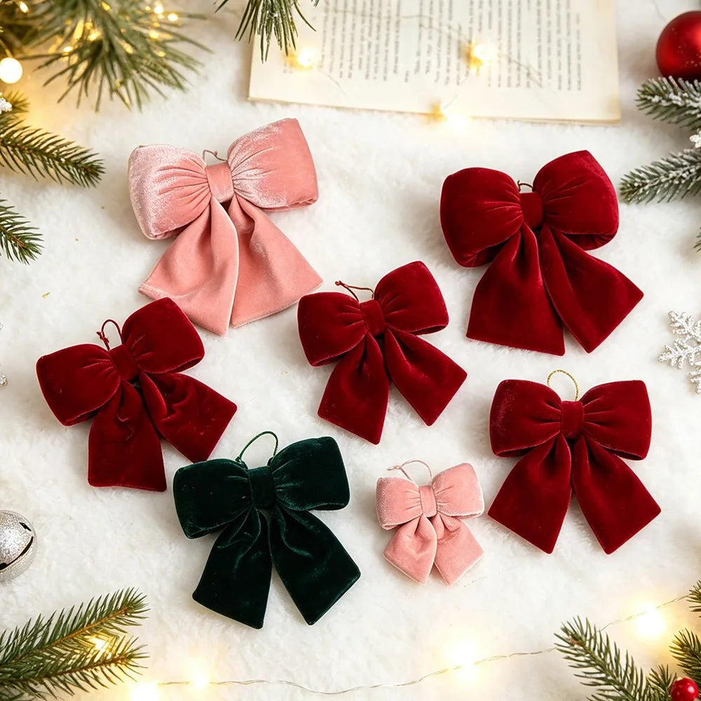 Velvet Bowknot Christmas Ornament – DIY Hanging Bow Pendant Christmas Bow Ornament Nixie