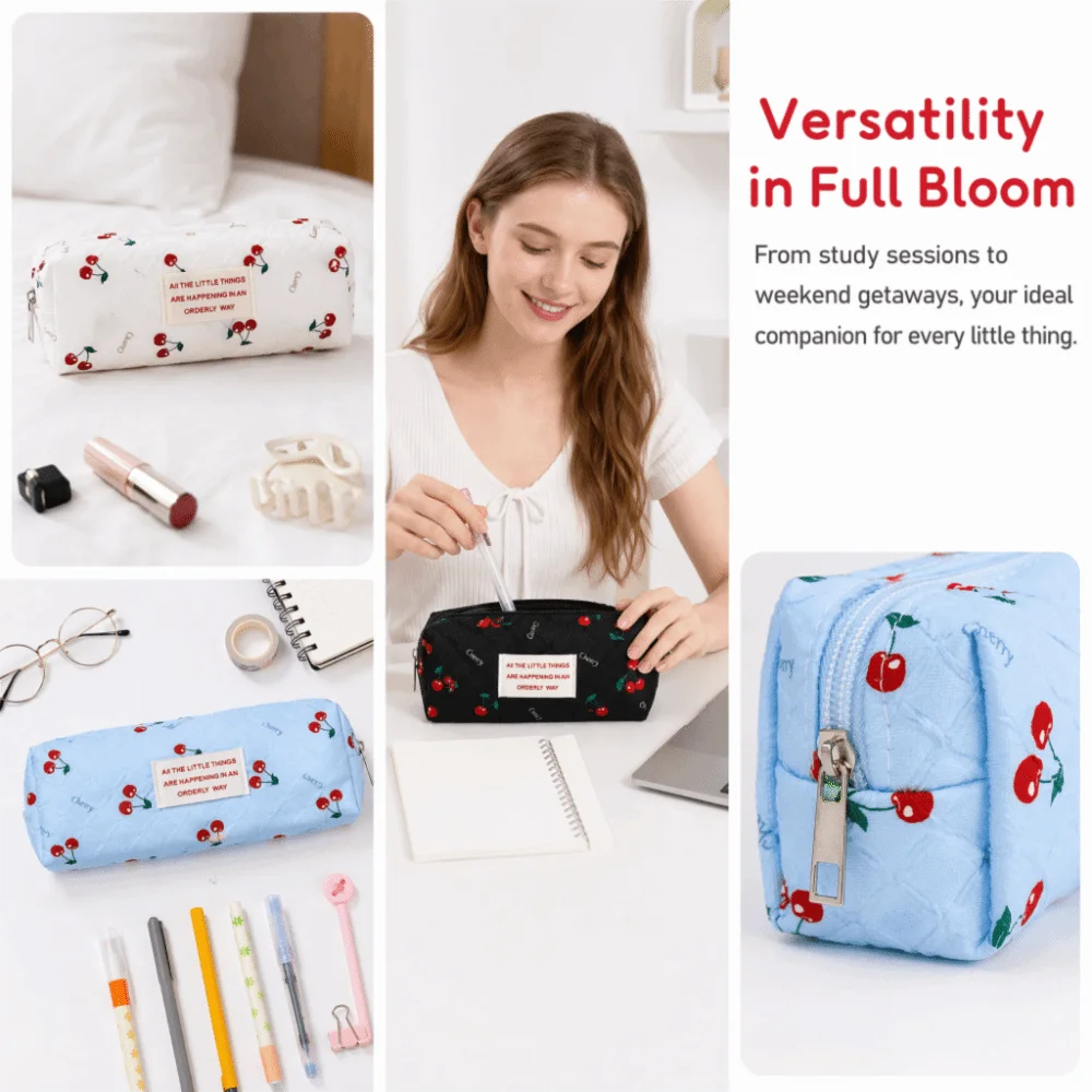 Korean Cherry Print Pencil Case – Large Capacity Pen Bag Pencil Case Nixie