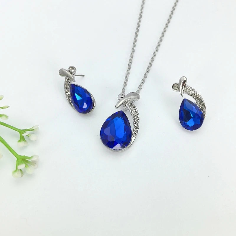 Crystal Waterdrop Pendant Necklace Jewelry Set for Women Pendant Necklace Set Nixie
