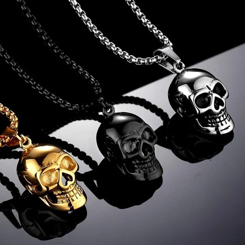Punk Skull Pendant Necklace | Gold Silver Black Hip-Hop Chain Pendant Necklace Nixie
