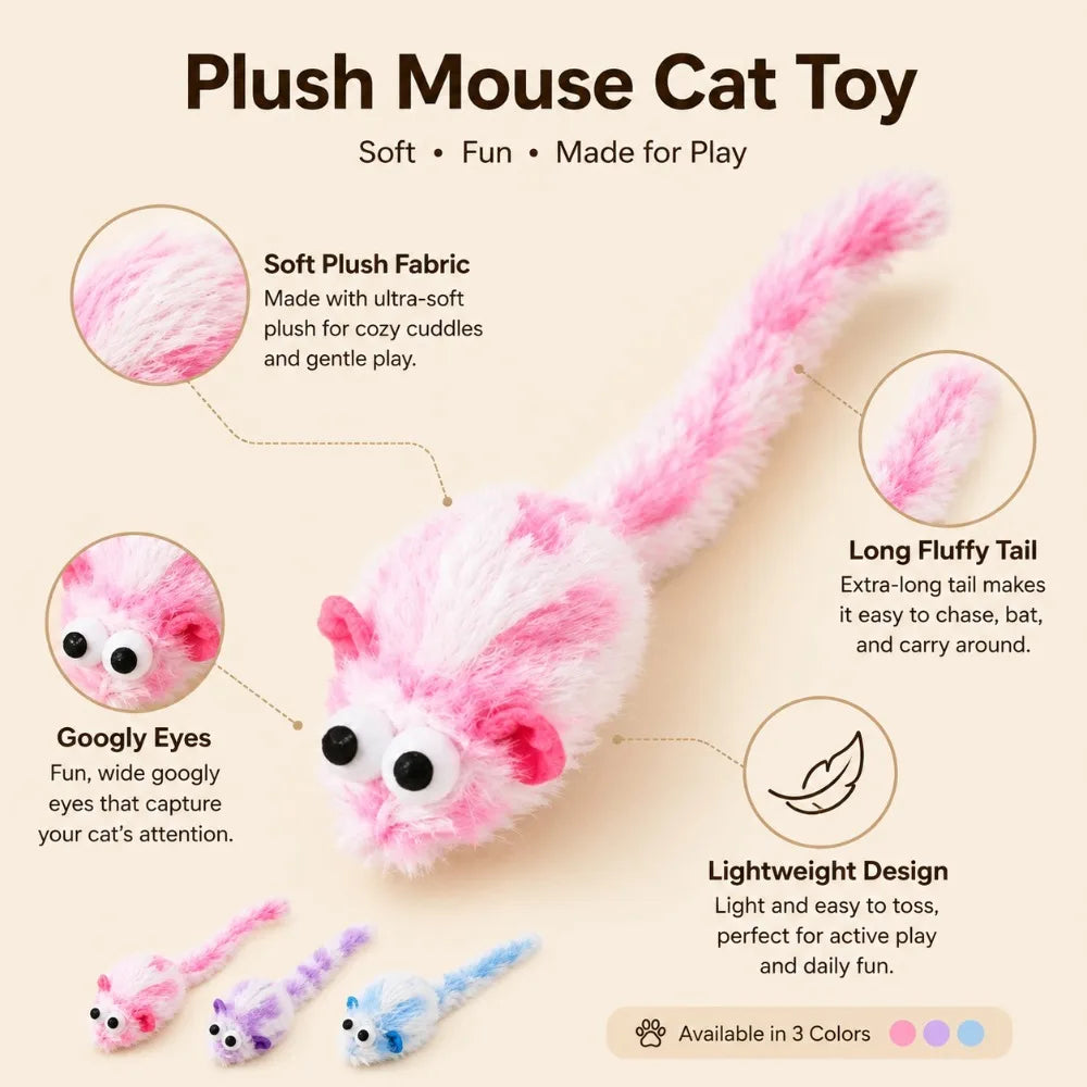 Plush Mouse Cat Toy – Interactive Indoor Kitten Teaser