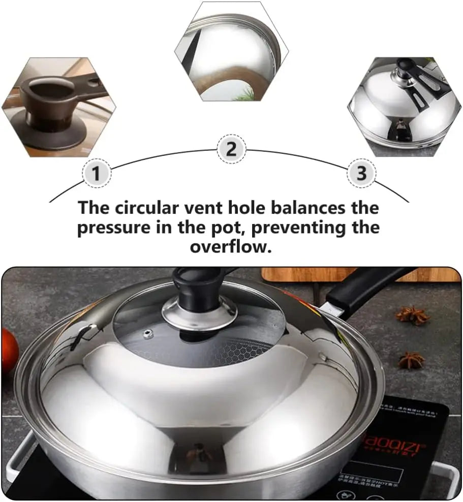 Stainless Steel Wok Lid 30–36cm | Visible Glass Pot Cover Wok Pan Lid Nixie