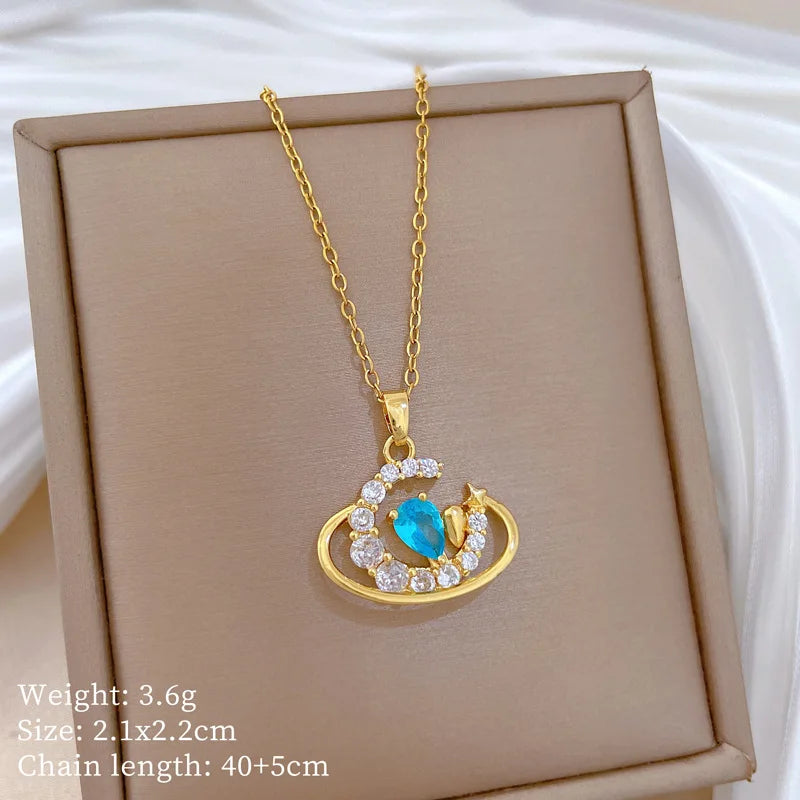 Moon Galaxy Pendant Choker Necklace | Gold Stainless Steel