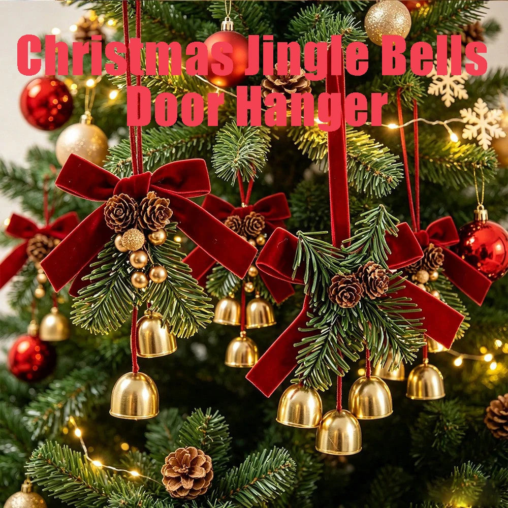 Christmas Jingle Bell Door Hanger – Velvet Bow & Pine Cone Ornament Christmas Door Ornament Nixie One Bell Reference image