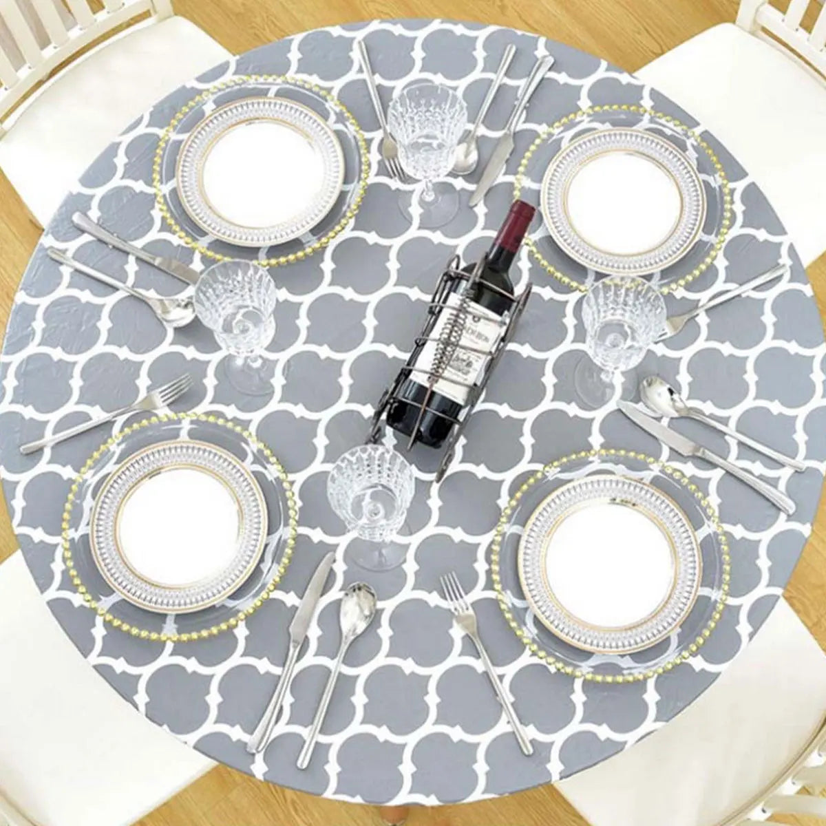 Round Elastic Fitted Vinyl Tablecloth – Waterproof Table Cover Fitted Vinyl Tablecloth Nixie