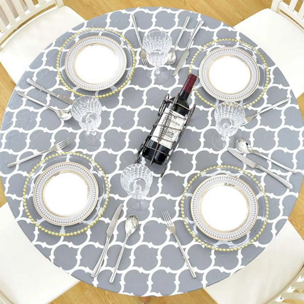 Round Elastic Vinyl Tablecloth – Waterproof Fitted Table Cover Fitted Vinyl Tablecloth Nixie