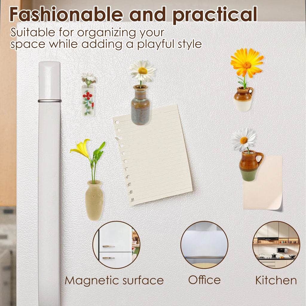 Ceramic Mini Vase Fridge Magnets Set – Plant Décor 3 or 5 Pcs Decorative Fridge Magnets Nixie