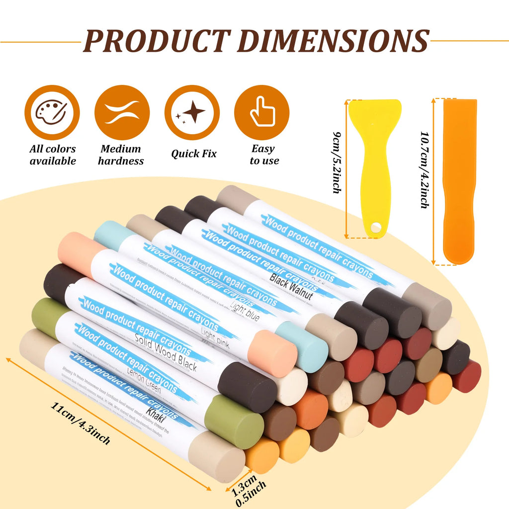 Wood Furniture Repair Pen & Filler Sticks – 18-Color Kit Furniture Repair Kit Nixie 32 piece set
