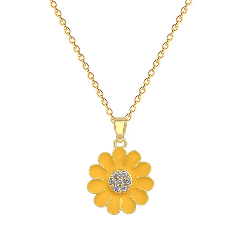 Sunflower Pendant Choker Necklace | Gold Stainless Steel Women Pendant Choker Necklace Nixie